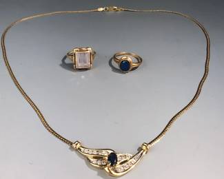 10k Sapphire Necklace With Two Rings