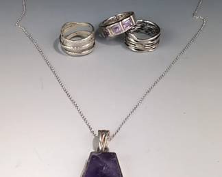 EFFY Sterling Chain With Amethyst Pendant And Rings