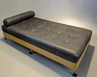 Carter Tufted Black Vinyl Sofa Daybed, Vintage