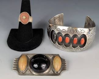 Navajo Benally Sterling Cuff w Brooch And Ring