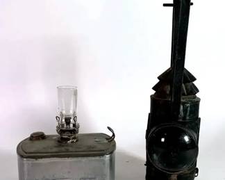 Antique BullsEye Police Lantern and RR Switch Lantern Kerosene Tank