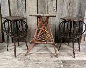 Adirondackstyle Bent Twig Accent Tables, Antique