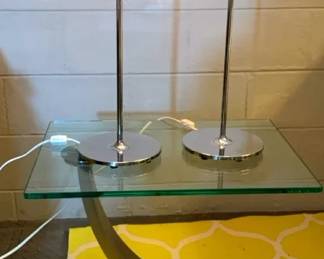 Chrome Stem Table Lamps and Glasstopped Accent Table