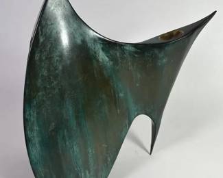 Abstract Bronze Sculpture With Green Verdigris Patina