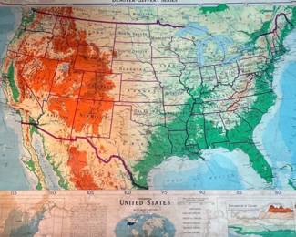 1950s Denoyer Geppert PullDown US Wall Map