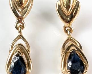 14K Gold Deep Blue Sapphire Drop Earrings