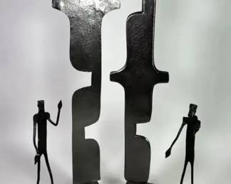 Walking Man Shadow Bookends, Abstract Metal Sculptures, MCM Brutalist Style