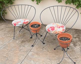 MCM Wrought Iron Chairs after Tony Paul Coordinating Plant Stands