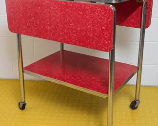 Red Laminate Chrome Drop Leaf Table, Vintage