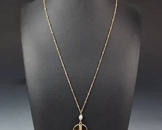 14K Gold Chain With IBI AMOR Cross Pendant And Band