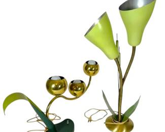 Brass And Green Metal Lily Table Lamps, MCM