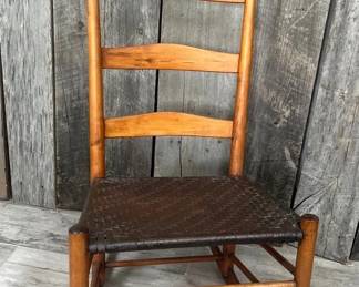 Wooden Rocking Chair With Woven Splint Seat, Vintage