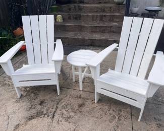 L.L. Bean White Adirondack Chairs And Side Table