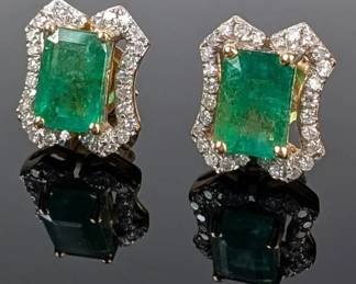 14K Gold Emerald Diamond Earrings