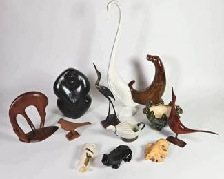 Menagerie Of Animal Sculptures W One Inuit Piece