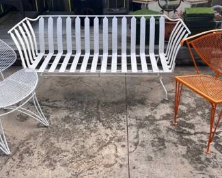 Outdoor Lounge Seat And 2 Metal Chairs, Vintage