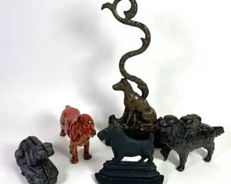 Brass Dog, Vine Doorstop And More, Vintage