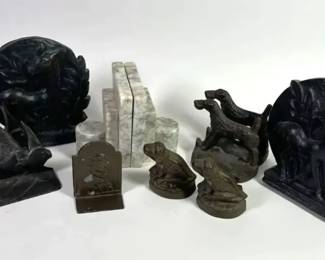 Bookend Assortment, Cast Metal And Stone, Vintage