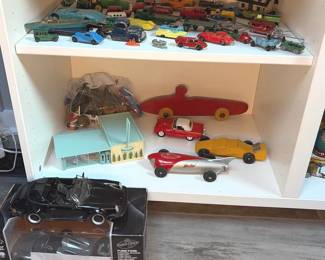 Vintage Toy Car Collection w Hot Shot Wooden, Tootsie Dinky