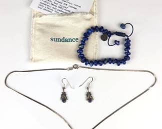Sundance Lapis Lazuli Bracelet With Sterling Necklace And Earrings
