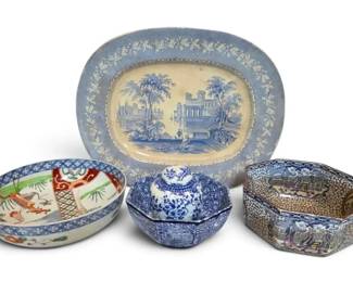 Vintage Asian Inspired Blue  White Platter, William Adams Octagonal Bowl,  More