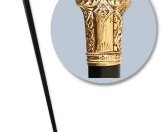 Antique 14k Gold Capped Cane w Ornate Engravings