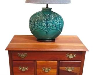Queen AnnStyle Lowboy Chest Of Drawers With Teal Ceramic Lamp