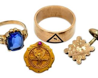 14k Gold Pin, 10k Gold Rings,  Cufflink 13.57g