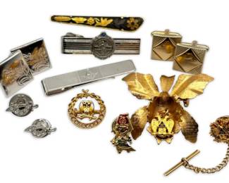 10k Gold Top Tie Clip, Swank Cufflinks,  Masonic Pins