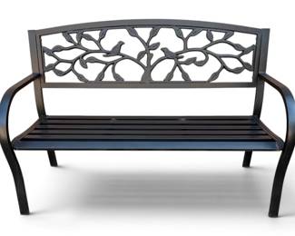 Black Garden Bench With Bird  Leaf Details