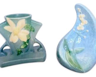 Roseville Pottery Clematis Vase  Roseville Wincraft Floral Bookend
