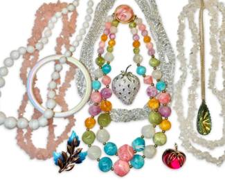 Colorful Beaded Necklaces, Brooches,  Rings