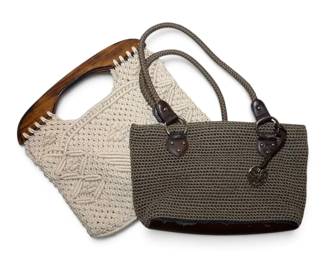The Sak Boho Crochet Handbag  Cream Woven Handbag With Wood Handles