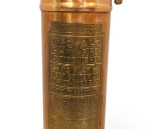 Vintage Buffalo Copper Fire Extinguisher On Wood Base