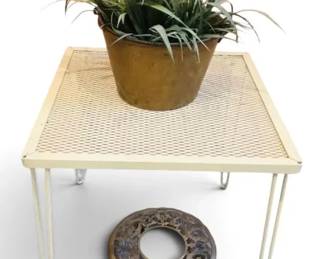 Cream Colored Square Metal Hairpin Leg Table  More
