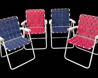 White, Red And Blue Webbed Folding Lawn Chairs 4 pc.