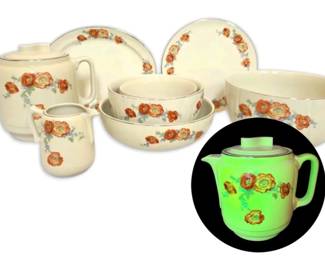 Hall China Orange Poppy Vintage Ceramic Dish Set Uranium Glaze