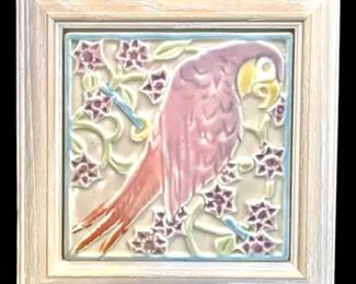 Rookwood Pottery Parrot Tile Trivet, Framed