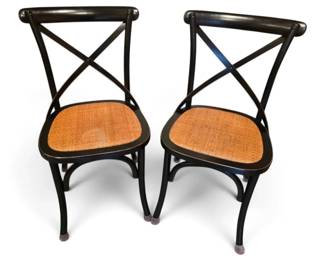 Black Wood Chairs With Woven Seats  Pair