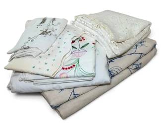 Embroidered Pillowcases, Squares, Blanket And Lace Tablecloths