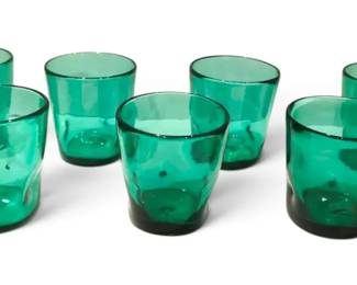 Blenko Teal Green Pinched Glass Tumblers