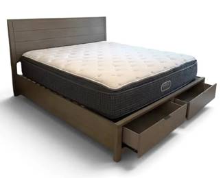 Platform King Bed Frame w Two Drawers  Beautyrest Silver Mattress