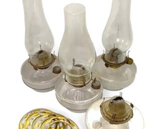 Vintage Glass Oil Lamps W 4 Shade Rings
