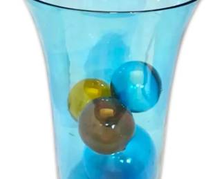 Blue Glass 14.25 Vase With MultiColor Glass Balls