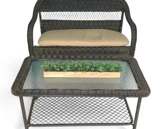 Garden Treasures AllWeather Brown Synthetic Wicker Patio Couch  Coffee Table W Plant
