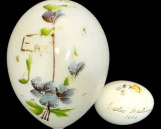 Antique HandPainted Milk Glass  Ceramic Easter Eggs