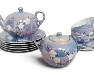 Vintage Japanese Lilac Blue Lusterware Teapot, Plates  More