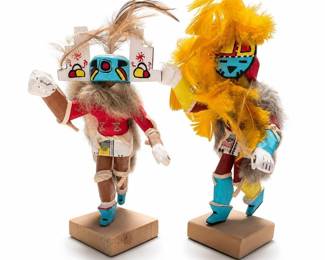 Sunface Kachina Doll and Terraced-Headdress Kachina, Signed Sharron '87