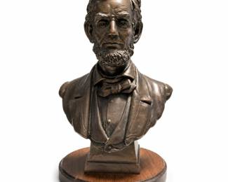 Austin Productions Abraham Lincoln Bust, © 1972, Bronze Finish, Wood Base