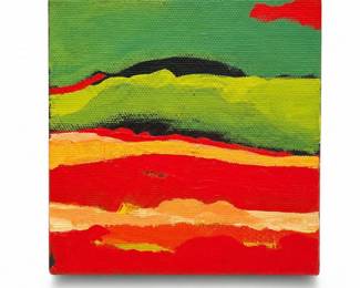 Abstract Landscape Painting in Red, Orange and Green on Canvas